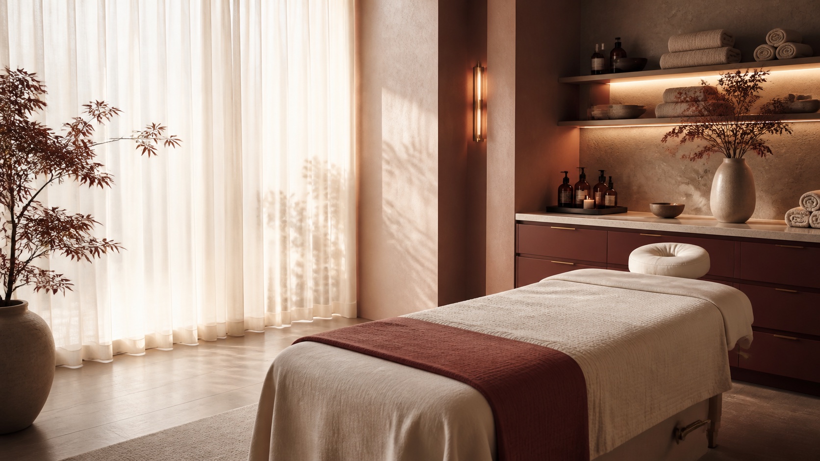 A warm, serene treatment room at Tranquil Touch Spa